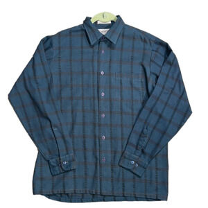 VINTAGE Oscar De La Renta Navy & Maroon Striped Casual Button Down Size Medium